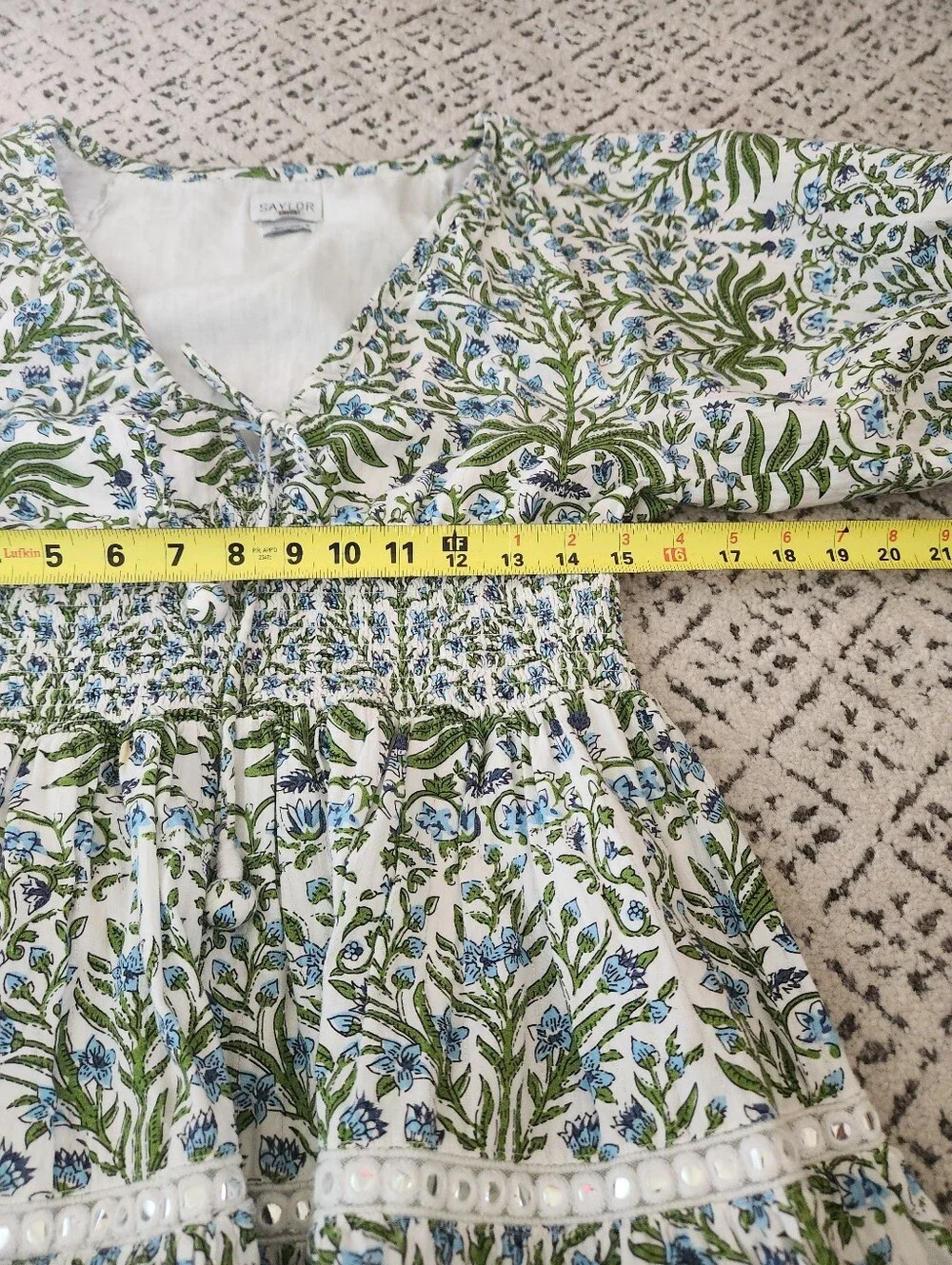 SAYLOR White Floral Puff-Sleeve Mini Dress with Green Print - Picture 15 of 16